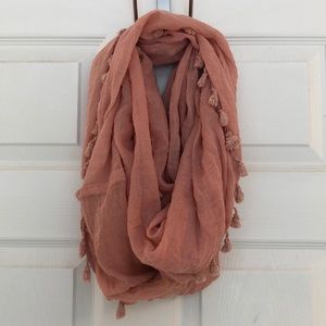Pink Infinity Scarf with Tassles
